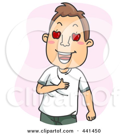 Royalty-Free (RF) Clip Art Illustration of a Man With Apple Eyes Over Pink by BNP Design Studio