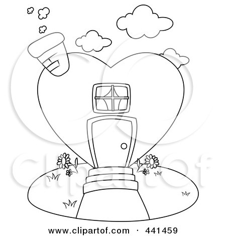 Royalty-Free (RF) Clip Art Illustration of an Outlined Heart Shaped House by BNP Design Studio