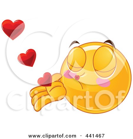 Royalty-Free (RF) Clip Art Illustration of a Valentine Smiley Emoticon Blowing Heart Kisses by Pushkin