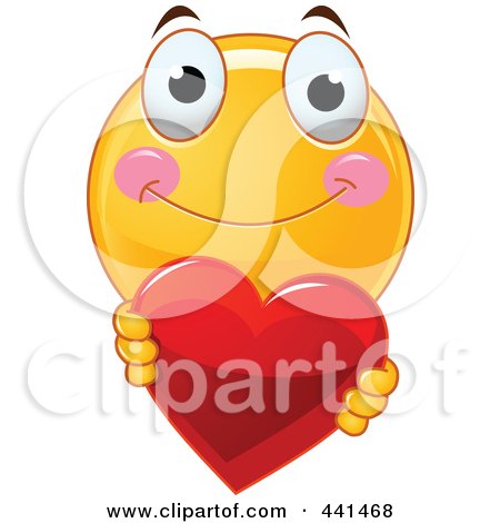 Royalty-Free (RF) Clip Art Illustration of a Valentine Smiley Emoticon Holding A Heart by Pushkin