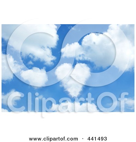 Royalty-Free (RF) Clip Art Illustration of a Puffy Heart Cloud In A Blue Cloudy Sky by KJ Pargeter