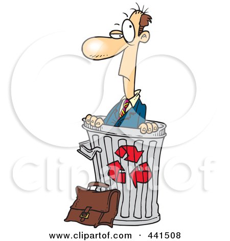 Royalty-Free (RF) Clip Art Illustration of a Cartoon Recycled Businessman In A Bin by toonaday