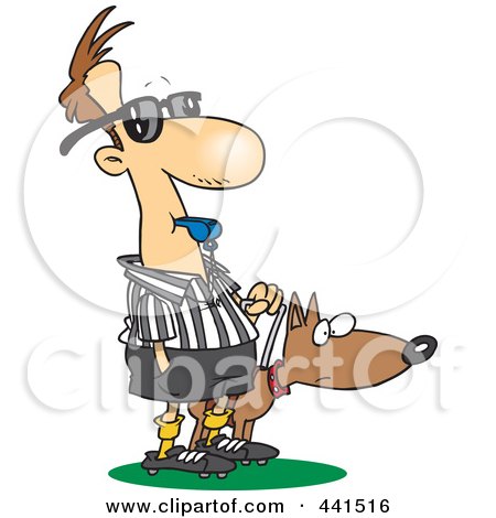 Royalty-Free (RF) Clip Art Illustration of a Cartoon Blind Referee With A Guide Dog by toonaday