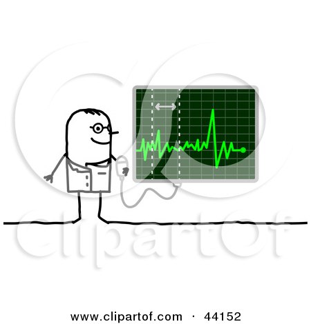 Clipart Illustration of a Stick Cardiologist Doctor Reading A Heart Monitor by NL shop