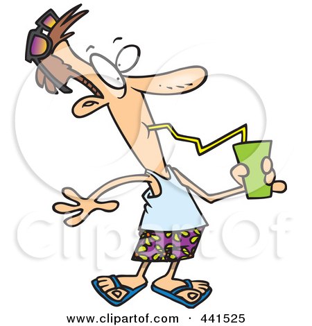 Royalty-Free (RF) Clip Art Illustration of a Cartoon Summer Man Drinking A Refreshing Beverage by toonaday