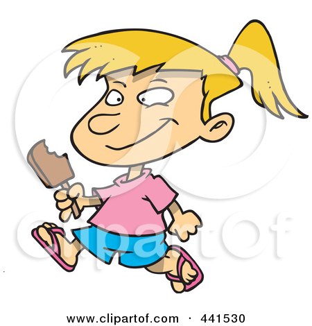 Royalty-Free (RF) Clip Art Illustration of a Cartoon Girl Eating A Refreshing Popsicle by toonaday