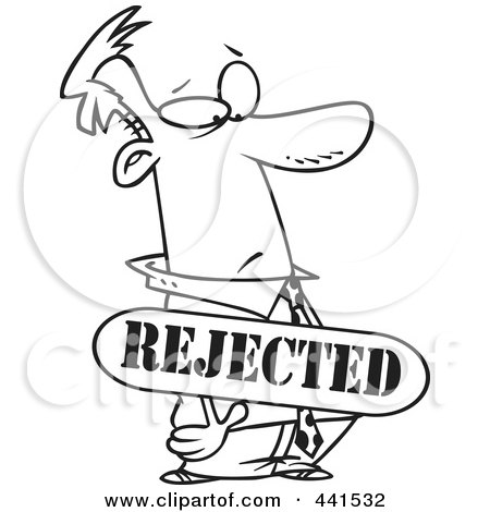 Royalty-Free (RF) Clip Art Illustration of a Cartoon Black And White Outline Design Of A Rejected Businessman by toonaday