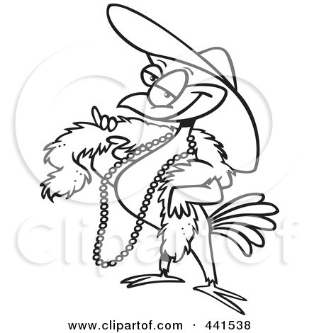 Royalty-Free (RF) Clip Art Illustration of a Cartoon Black And White Outline Design Of A Stylish Bird Wearing A Hat by toonaday