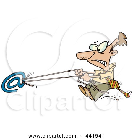 Royalty-Free (RF) Clip Art Illustration of a Cartoon Businessman Holding The Reins To Email by toonaday