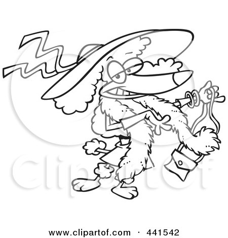 Royalty-Free (RF) Clip Art Illustration of a Cartoon Black And White Outline Design Of A Stylish Poodle Wearing A Hat by toonaday
