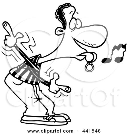 Royalty-Free (RF) Clip Art Illustration of a Cartoon Black And White Outline Design Of A Whistling Referee by toonaday