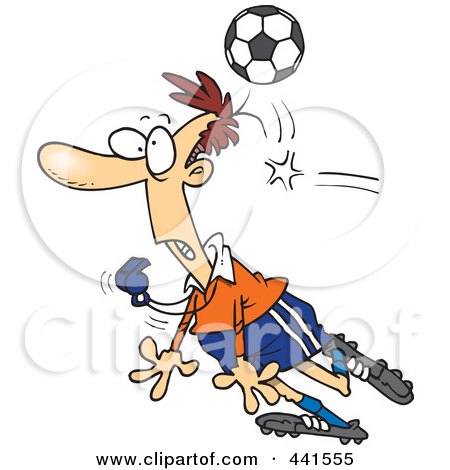 Royalty-Free (RF) Clip Art Illustration of a Cartoon Soccer Ball Hitting A Referee by toonaday