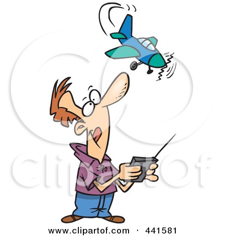 Royalty-Free (RF) Clip Art Illustration of a Cartoon Man Flying A Remote Control Plane by toonaday