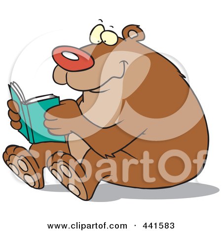 Royalty-Free (RF) Clip Art Illustration of a Cartoon Happy Bear Reading by toonaday