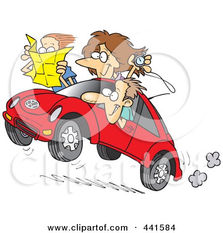 Royalty-Free (RF) Clip Art Illustration of a Cartoon Family Driving A Rally by toonaday