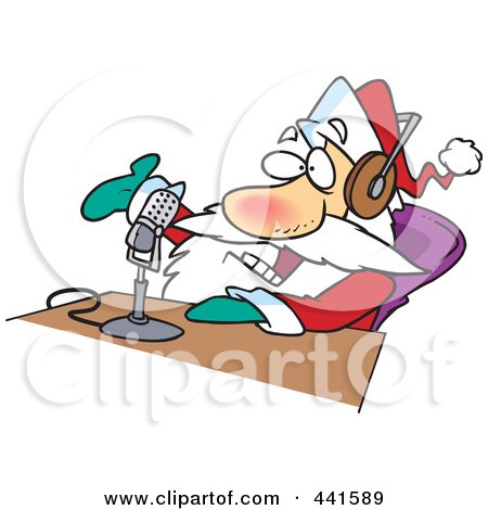 Royalty-Free (RF) Clip Art Illustration of a Cartoon Santa Talking On The Radio by toonaday