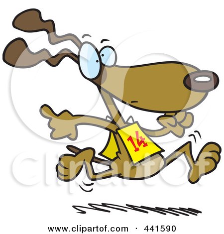 Royalty-Free (RF) Clip Art Illustration of a Cartoon Dog Running In A Race by toonaday