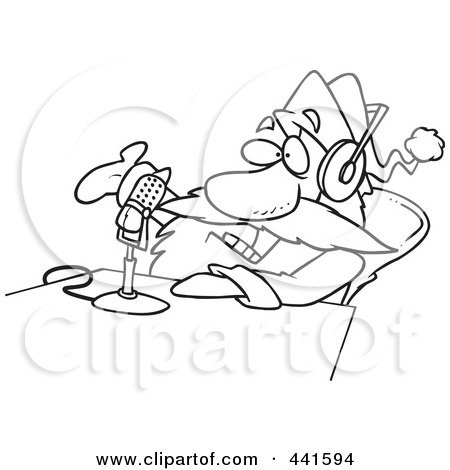 Royalty-Free (RF) Clip Art Illustration of a Cartoon Black And White Outline Design Of Santa Talking On The Radio by toonaday