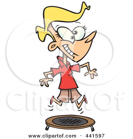 Royalty-Free (RF) Clip Art Illustration of a Cartoon Woman Jumping On A Trampoline by toonaday