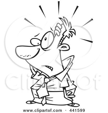 Royalty-Free (RF) Clip Art Illustration of a Cartoon Black And White Outline Design Of A Businessman Slapping His Forehead by toonaday