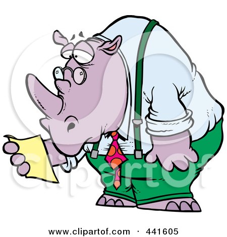 Royalty-Free (RF) Clip Art Illustration of a Cartoon Business Rhino Reading A Memo by toonaday