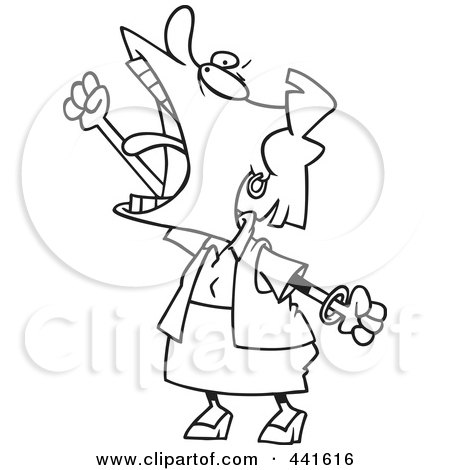 Royalty-Free (RF) Clip Art Illustration of a Cartoon Black And White Outline Design Of A Mad Woman Ranting by toonaday