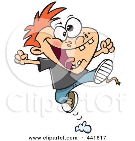 Royalty-Free (RF) Clip Art Illustration of a Cartoon Rambunctious Boy Jumping by toonaday