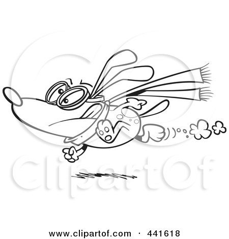 Royalty-Free (RF) Clip Art Illustration of a Cartoon Black And White Outline Design Of A Race Dog Running By by toonaday