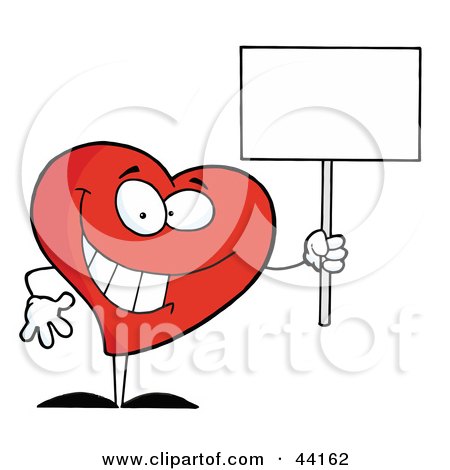 Clipart Illustration of a Friendly Heart Character Holding A Blank White Sign by Hit Toon