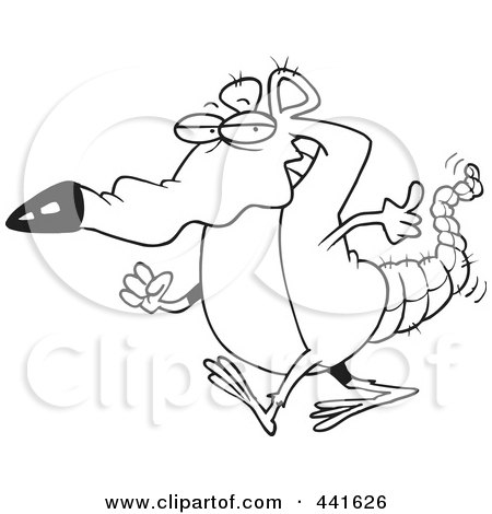 Royalty-Free (RF) Clip Art Illustration of a Cartoon Black And White Outline Design Of A Rat Walking by toonaday