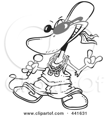 Royalty-Free (RF) Clip Art Illustration of a Cartoon Black And White Outline Design Of A Duck Rapper by toonaday