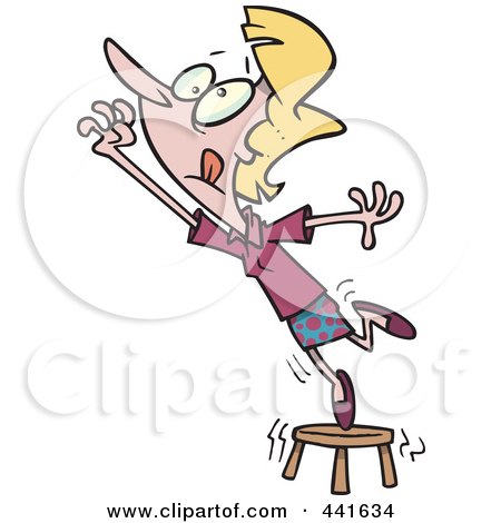 Royalty-Free (RF) Clip Art Illustration of a Cartoon Businesswoman Standing On A Stool And Reaching by toonaday