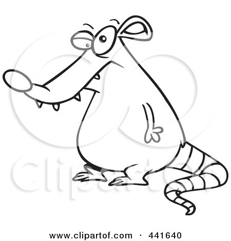 Royalty-Free (RF) Clip Art Illustration of a Cartoon Black And White Outline Design Of A Fat Rat by toonaday