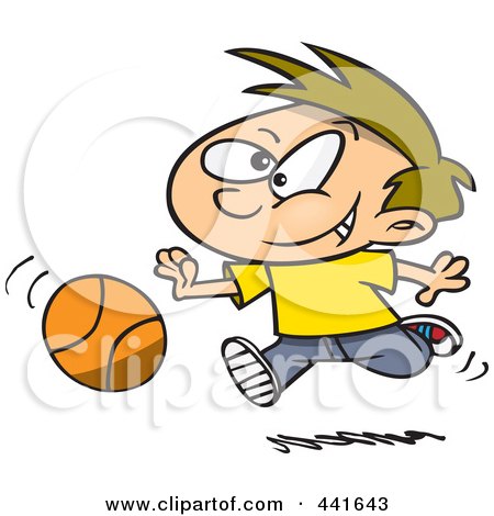 Royalty-Free (RF) Clip Art Illustration of a Cartoon Boy Dribbling A Basketball by toonaday
