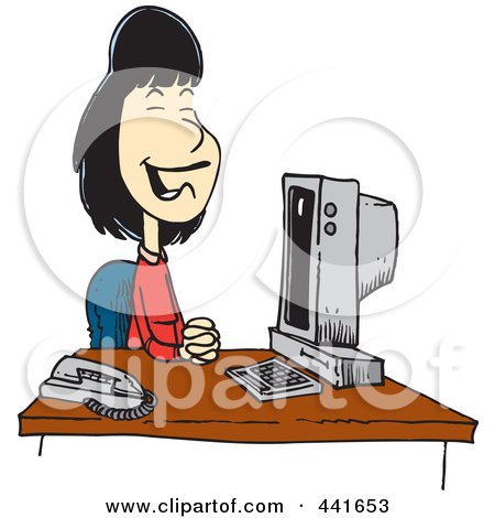Royalty-Free (RF) Clip Art Illustration of a Cartoon Pleasant Receptionist Sitting At Her Desk by toonaday