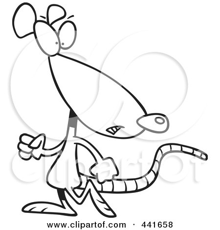 Royalty-Free (RF) Clip Art Illustration of a Cartoon Black And White Outline Design Of A Rat Looking Back by toonaday