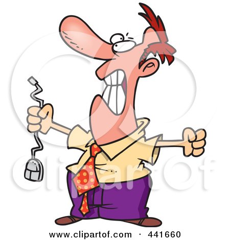Royalty-Free (RF) Clip Art Illustration of a Cartoon Outraged Businessman Holding A Computer Mouse by toonaday