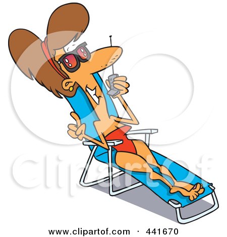 Royalty-Free (RF) Clip Art Illustration of a Cartoon Woman Sun Bathing And Talking On A Cell Phone by toonaday