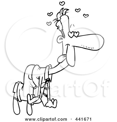 Royalty-Free (RF) Clip Art Illustration of a Cartoon Black And White Outline Design Of A Love Sick Businessman Floating by toonaday