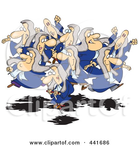 Royalty-Free (RF) Clip Art Illustration of a Cartoon Group Of Leaping Lords, One On A Pogo Stick by toonaday