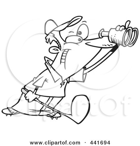 Royalty-Free (RF) Clip Art Illustration of a Cartoon Black And White Outline Design Of A Golfer Using Binoculars by toonaday