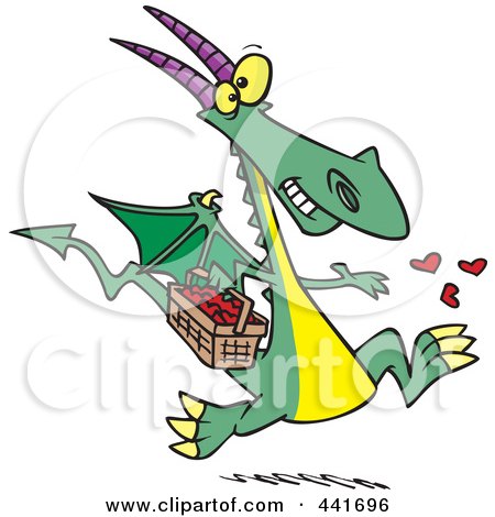 Royalty-Free (RF) Clip Art Illustration of a Cartoon Dragon Spreading Love by toonaday