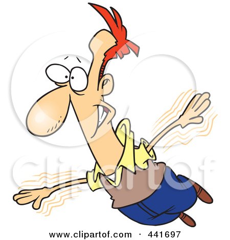 Royalty-Free (RF) Clip Art Illustration of a Cartoon Lofty Businessman Trying To Fly by toonaday