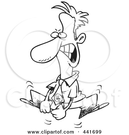 Royalty-Free (RF) Clip Art Illustration of a Cartoon Black And White Outline Design Of A Mad Businessman Jumping by toonaday