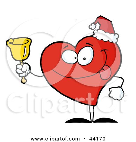 Clipart Illustration of a Red Philanthropist Heart Character Ringing A Bell For Donations On Christmas by Hit Toon