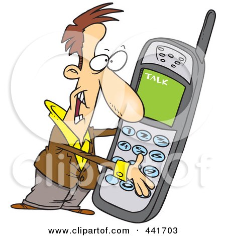 Royalty-Free (RF) Clip Art Illustration of a Cartoon Man Holding A Giant Phone by toonaday