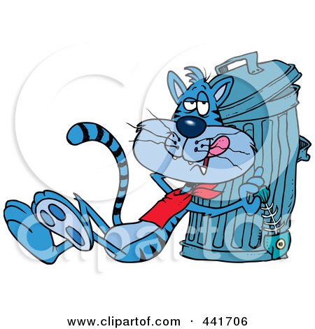Royalty-Free (RF) Clip Art Illustration of a Cartoon Cat Eating A Luxurious Fish Bone From The Garbage by toonaday