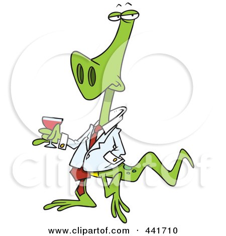 Royalty-Free (RF) Clip Art Illustration of a Cartoon Lizard Carrying A Glass Of Wine by toonaday