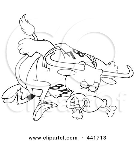 Royalty-Free (RF) Clip Art Illustration of a Cartoon Black And White Outline Design Of A Longhorn Bull by toonaday