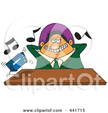 Royalty-Free (RF) Clip Art Illustration of a Cartoon Lazy Boss Listening To Loud Music by toonaday